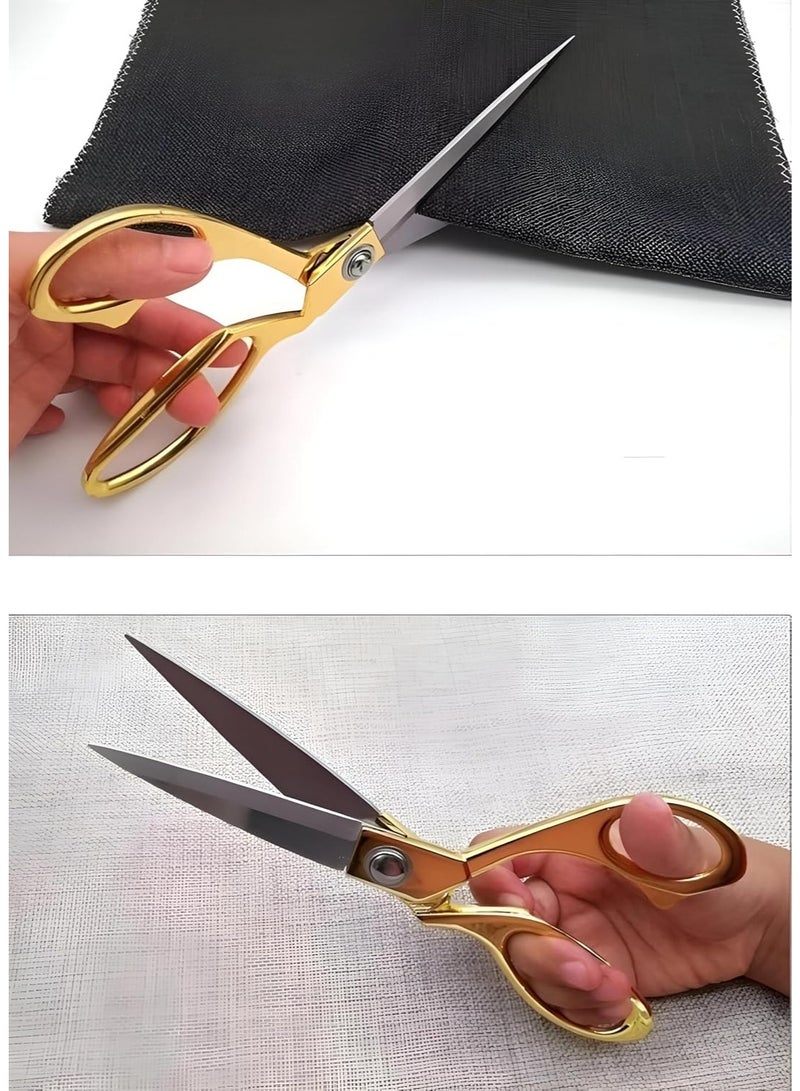 مقص خياطة ذهبي عالي الجودة 24 سم - مصنوع من الفولاذ المقاوم للصدأ المتين - مقاوم للصدأ، مناسب للاستخدام الاحترافي والمنزلي، لقص الأقمشة والجلود - Image 2